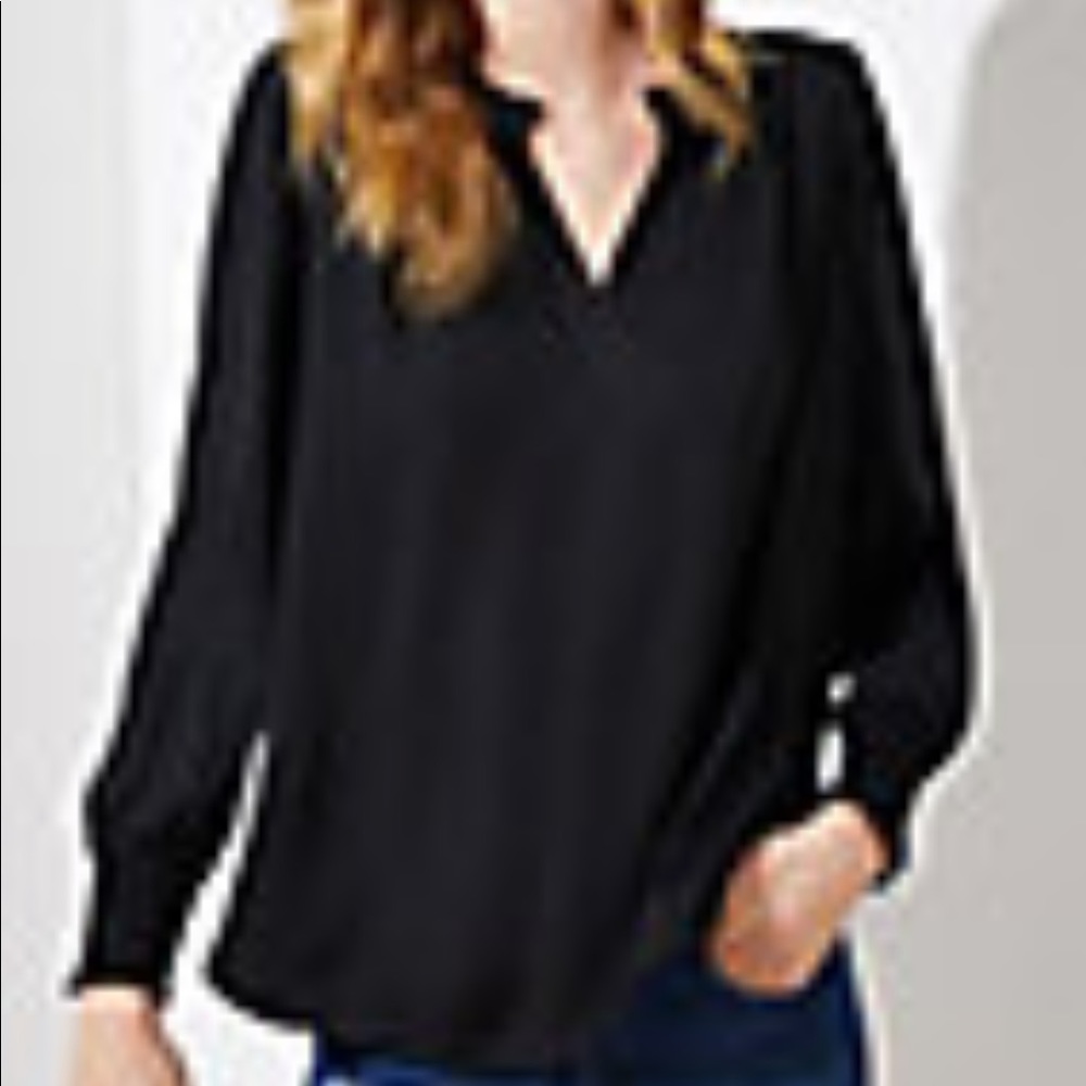 The Loft Smocked Split Neck Top Size M Brand New